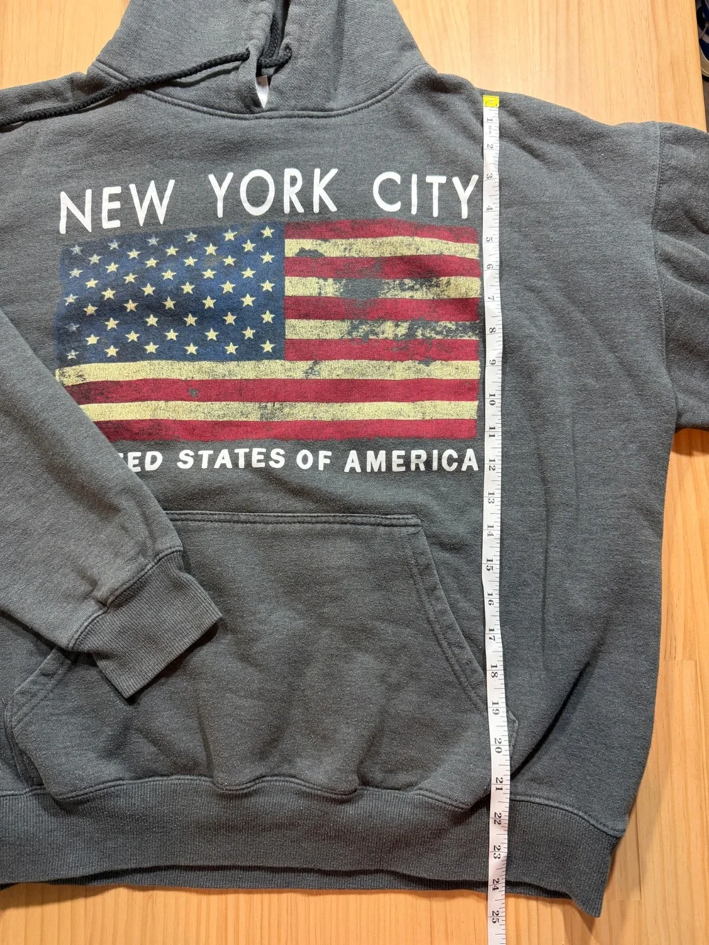 Charcoal Gray Crewneck Hoodie with Flag Graphic